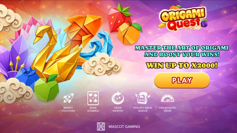 Origami Quest - pantalla principal con carretes y símbolos de origami